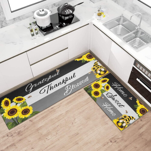 Sunflower Kitchen Rug Set of 2 Microfiber 2
