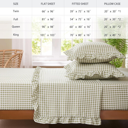 Σετ σεντόνια Gingham Queen, βουρτσισμένες μικροΐνες, 4 τεμάχια 1