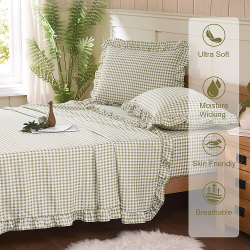 Σετ σεντόνια Gingham Queen, βουρτσισμένες μικροΐνες, 4 τεμάχια 2