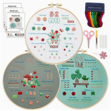 kits de broderie pour débutants, kits de démarrage pour apprendre 28 points différents, comprenant du tissu imprimé, des fils et des aig