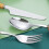 Natural Bamboo Handle Western Tableware Set: Steak Knife, Fork & Spoon, Creative Cake & Dessert Forks 5