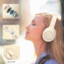 Weiße kabellose Bluetooth-Kopfhörer, faltbare Over-Ear-Kopfhörer, HiFi-Stereo-Kopfhörer mit integriertem Mikrofon für Smartphone/TV/PC/