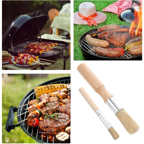 2pcs Wooden Handle Pastry Brush Ergonomic Design Versatile Use Soft Bristle Baking Brush 2