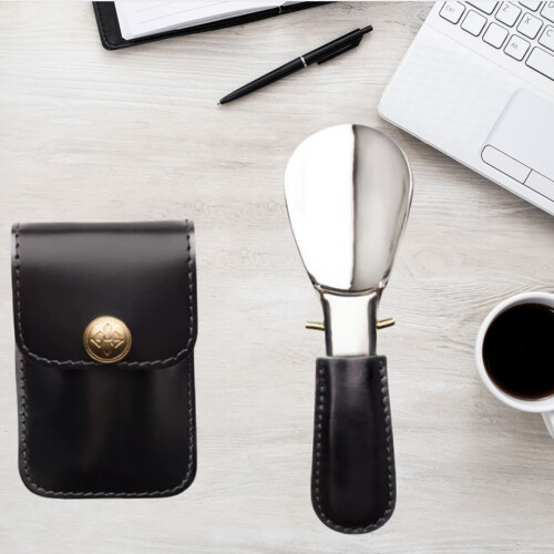 New Foldable Shoe Horn with PU Leather Case Brown 1