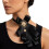 Collier à nœud papillon en fausses perles à la mode,-Noir 1