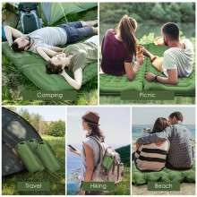 Matelas de camping pliable et autogonflant, 10 cm d'épaisseur, ultraléger, pour 1 personne, avec pompe à pied et oreiller.