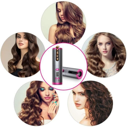 Automatic Curling Iron, Cordless Curling Iron with LCD Display and Timer, 6 Adjustable Temperature Settings, Ceramic Curler