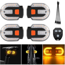 4 stuks richtingaanwijzers voor fietsen met alarm, USB-oplaadfunctie, afstandsbediening, gesplitst/geïntegreerd fietsachterlicht, 5 sta