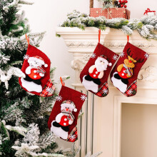 4 ks pletených vánočních punčoch s motivem Santy, červené, 27 cm