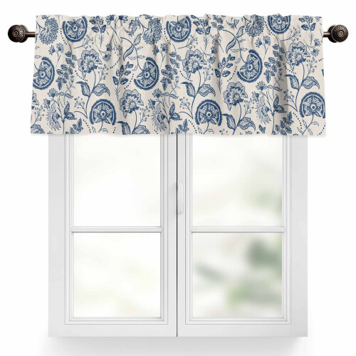 Marineblå blomsterkappe i lin, 102 x 43 cm
