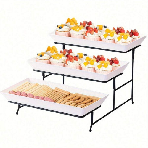 3-lags dessertstativ med foldbar sort metalbase og