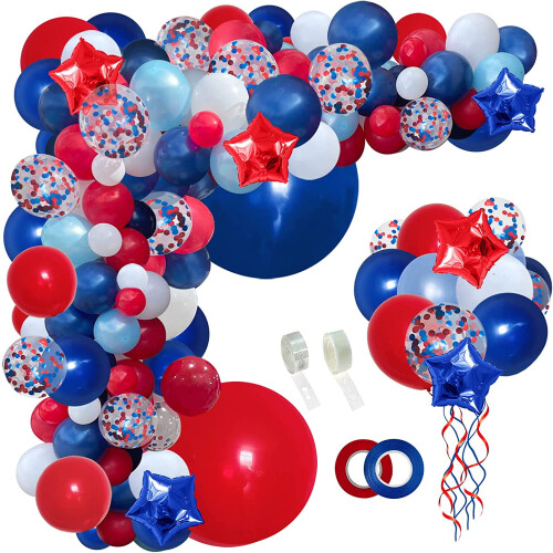 Kit per arco di palloncini blu navy, rossi e bianchi, 140 pezzi