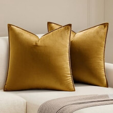 Housses de coussin en velours moutarde 45 x 45 cm (2 pièces)