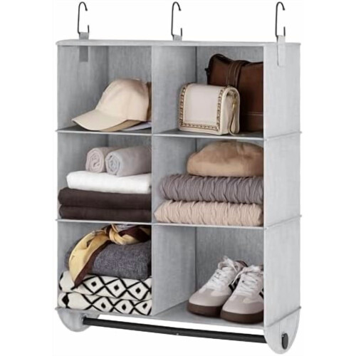 Hängender Kleiderschrank-Organizer mit 6 Fächern und Metallstange