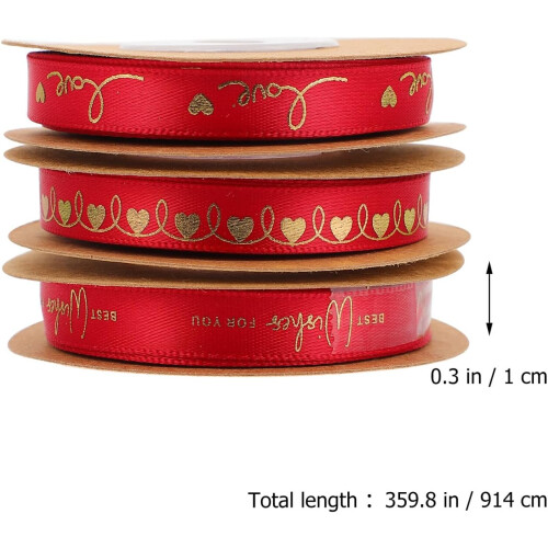 3 Ρολά Love Ribbon Packing Κορδέλες Ρολό Διακόσμηση Γάμου για Διακοσμήσεις Γενεθλίων 1
