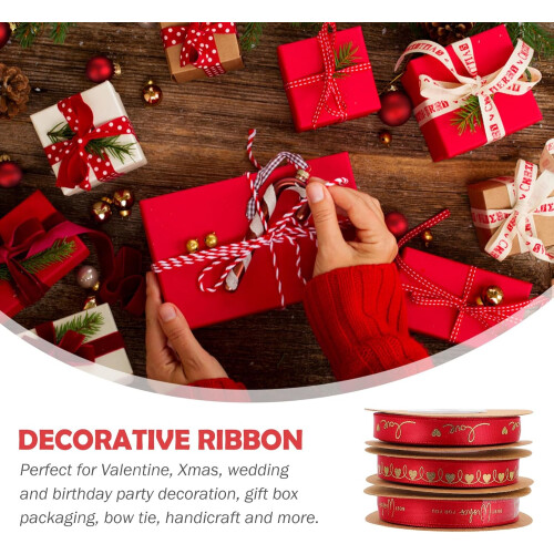 3 Ρολά Love Ribbon Packing Κορδέλες Ρολό Διακόσμηση Γάμου για Διακοσμήσεις Γενεθλίων 2