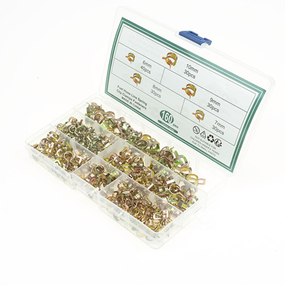 160Pcs Spring Hose Clamps Set - Galvanized Steel Fuel Line Pipe Clips Assortment 7314281228804
