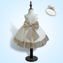 (Champagne, 100cm) Children's dress sequined Christmas girl princess dress cross-border children's festival performance clothing