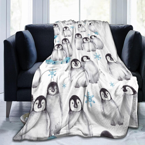 Penguin Throw Blanket Grey White 50x60in Soft Flannel 1