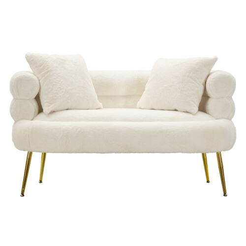 Divano 2 posti in metallo e tessuto bianco con cuscini cm 133x68x69 1