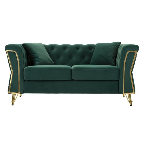 Divano in metallo e velluto verde con cuscini cm 162x83x77 1