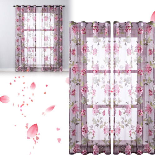 Purple Peony Sheer Window Screen - Chiffon Decor Panel 1