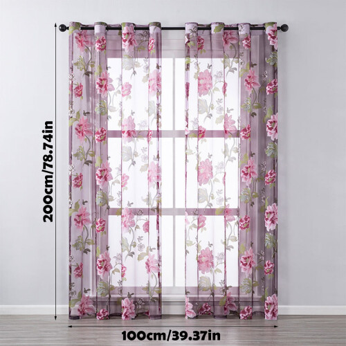 Purple Peony Sheer Window Screen - Chiffon Decor Panel 2