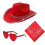 (Pink) Set composto da cappello da cowboy rosa con paillettes, cappello nero/bianco/rosso, occhiali e sciarpa 4