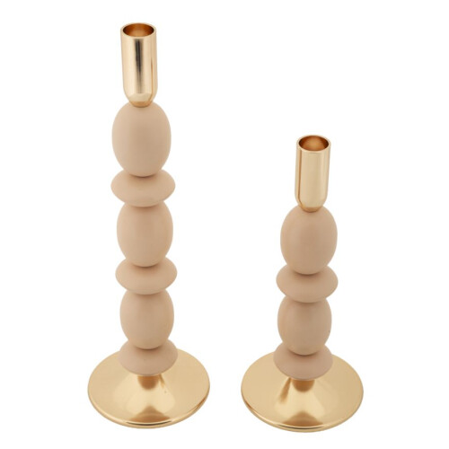 Set di 2 portacandele in metallo color rosa e oro 1