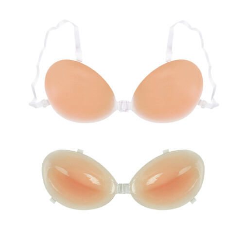 Seamless Silicone Bra with Detachable Straps, Beige, Size L 1