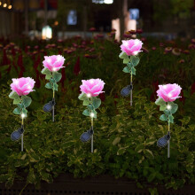 Luces solares de jardín con forma de rosa rosa – Flores LED impermeables