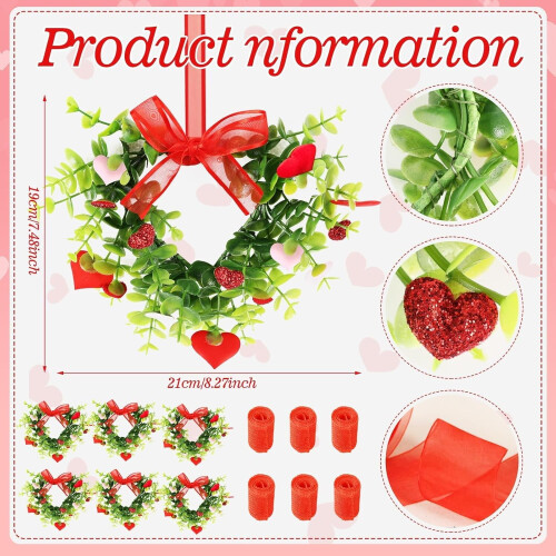 Valentine Heart Wreath with Red Berries – 6 Pack 2
