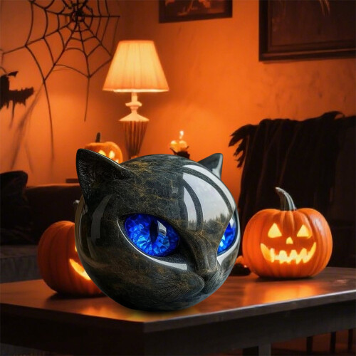Schwarze Katze, Harzfigur mit bernsteinfarbenen Augen