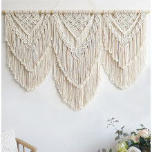 Tapisserie murale en macramé – Style bohème, 109 x 81 cm, ivoire