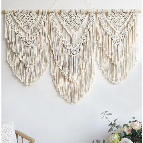 Tapiserie de perete Macrame – Boho, 109 x 81 cm, fildeș