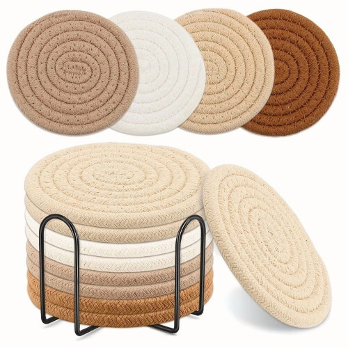 8-Piece Woven Cotton Coaster Set 1