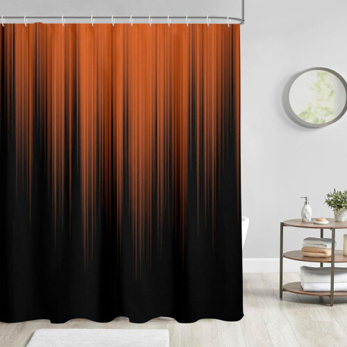 Orange Svart Duschdraperi Abstrakt Ombre Terrakotta Boho 1