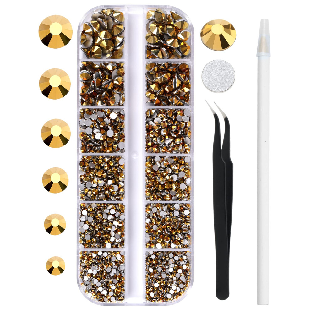 Myyko Gold 3820Pcs Flatback Rhinestones For Bedazzling, 2-6.5Mm Small Rhinestones Diamonds Kit, Flat Back Crystals Gems For Nail Art And Crafts, Clothes
