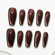 Sun&Beam Uñas Hechas a Mano Postizas Media Larga Coffin Balerina Negro Rosa Púrpura 10 Pcs Set