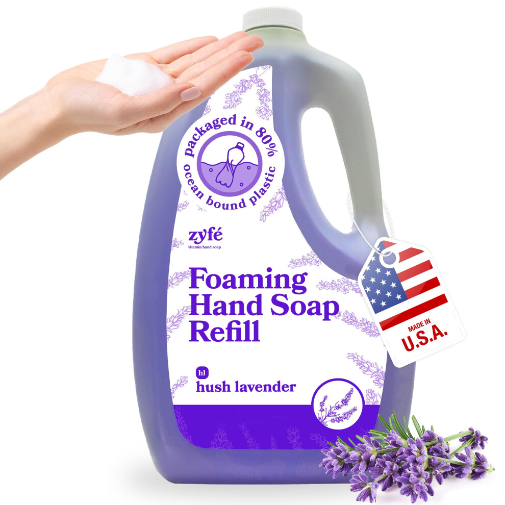 Zyfe Lavender Hand Soap Refills Foam, 64Oz Liquid Hand Soap Foam Refill In Recycled Bottle, Natural Handwash Refill With Essential Oils, Biodegradable