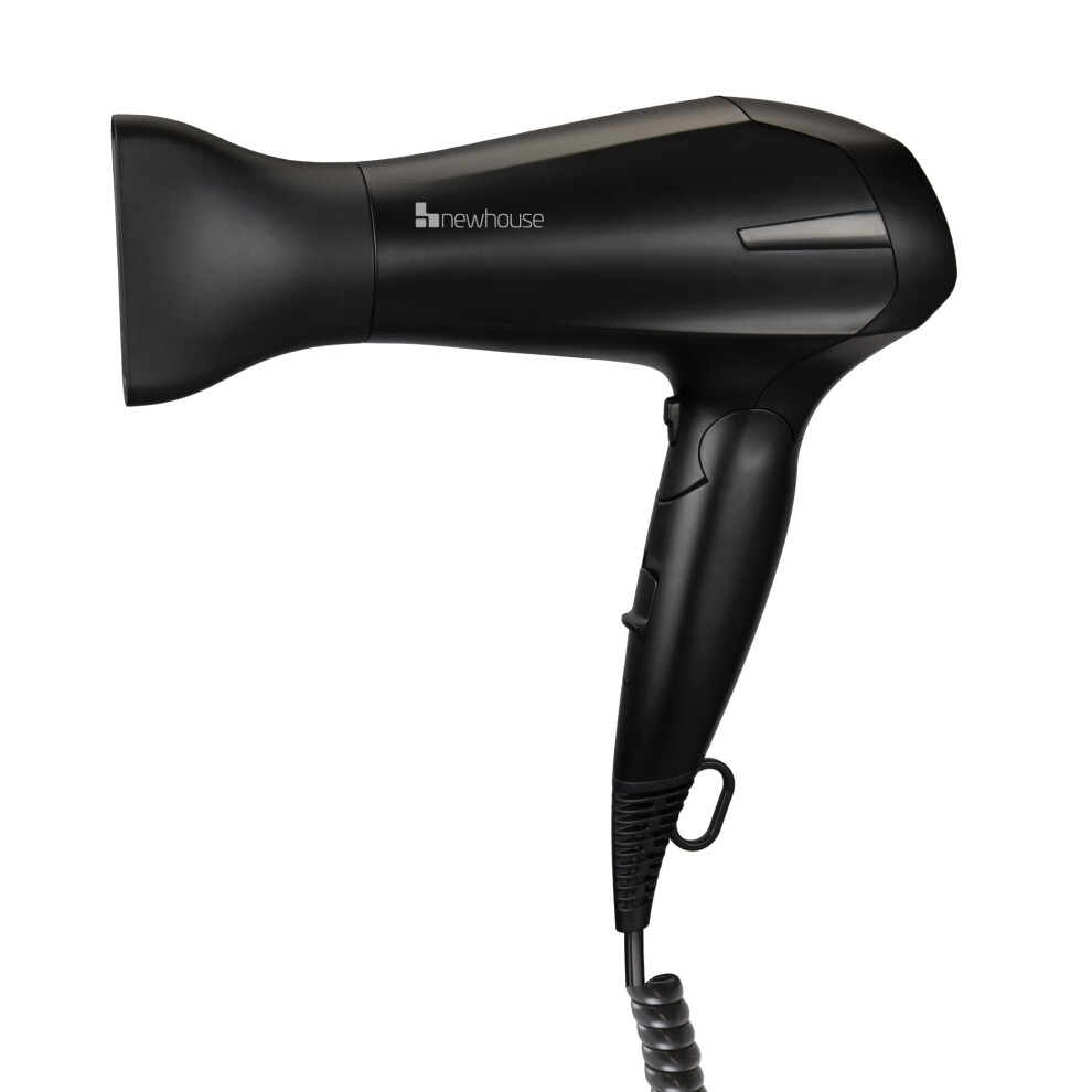 Newhouse Hardware Newhouse 125V 1875-Watt Foldable Hair Dryer With Spiral Cord Nhhd-001-Fs, Compact Foldable Hair Blow Dryer, Low-Noise Ionic Hair Dryer, Etl Certified