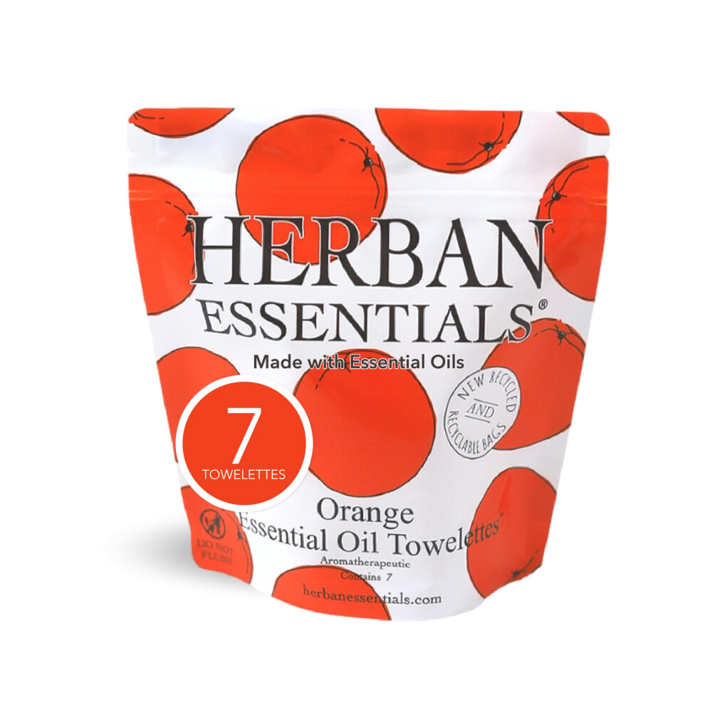 Herban Essentials Orange - Wipes & Towelettes - Essential Oil Wipes For Make Up, Hands, Face & Body - Travel Size Essentials & Toiletries - Natural, I
