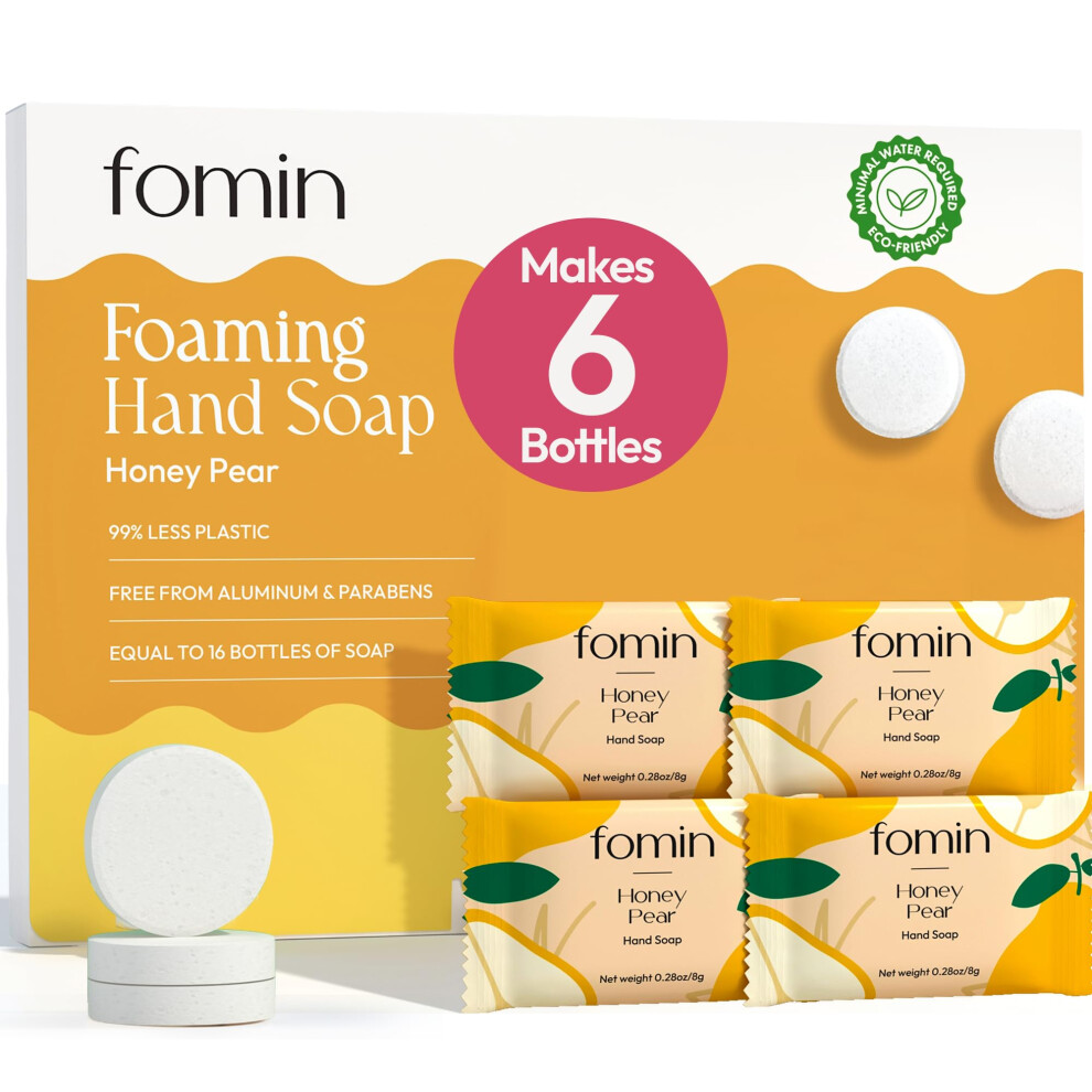 Fomin Foaming Hand Soap Tablet Refills (6 Count) - Makes 48 Fl Oz (6 X 8 Fl Oz) - Honey Pear - Foaming Hand Soap Tablets, Sustainable Soap Tablets For