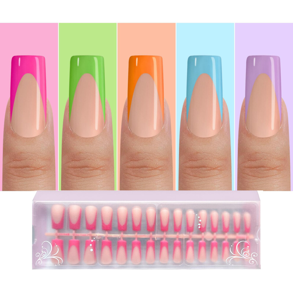 Jsiallye Deep French Tip Press On Nails,150Pcs French Press On Nails Long Square,No Need To File 4 In 1 Gel Nail Tips Pre-Lasting,Soak Off False Nail