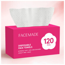 FACEMADE 120 Count Disposable Face Towels, 100% USDA Biobased Face Towelettes Disposable, Clean Facial Towels for Makeup and Clean Skin, Super Soft an