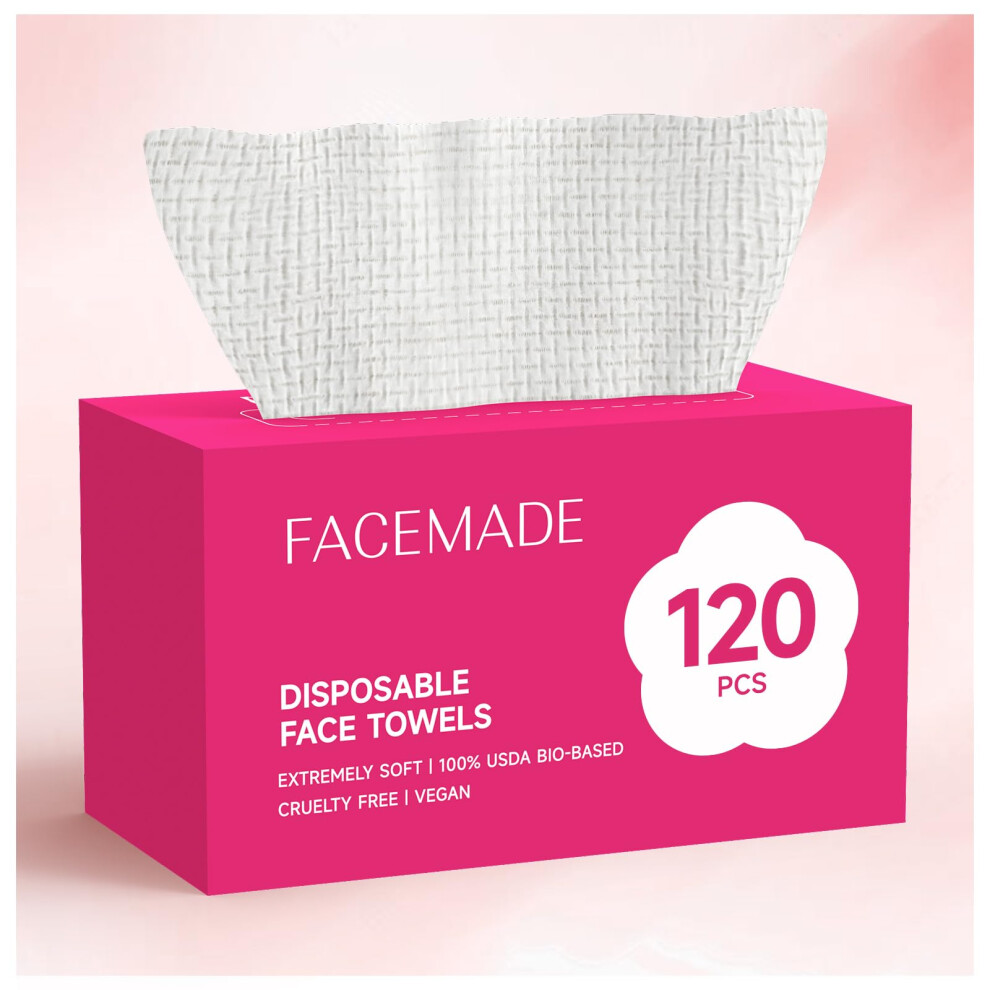 Facemade 120 Count Disposable Face Towels, 100% Usda Biobased Face Towelettes Disposable, Clean Facial Towels For Makeup And Clean Skin, Super Soft An
