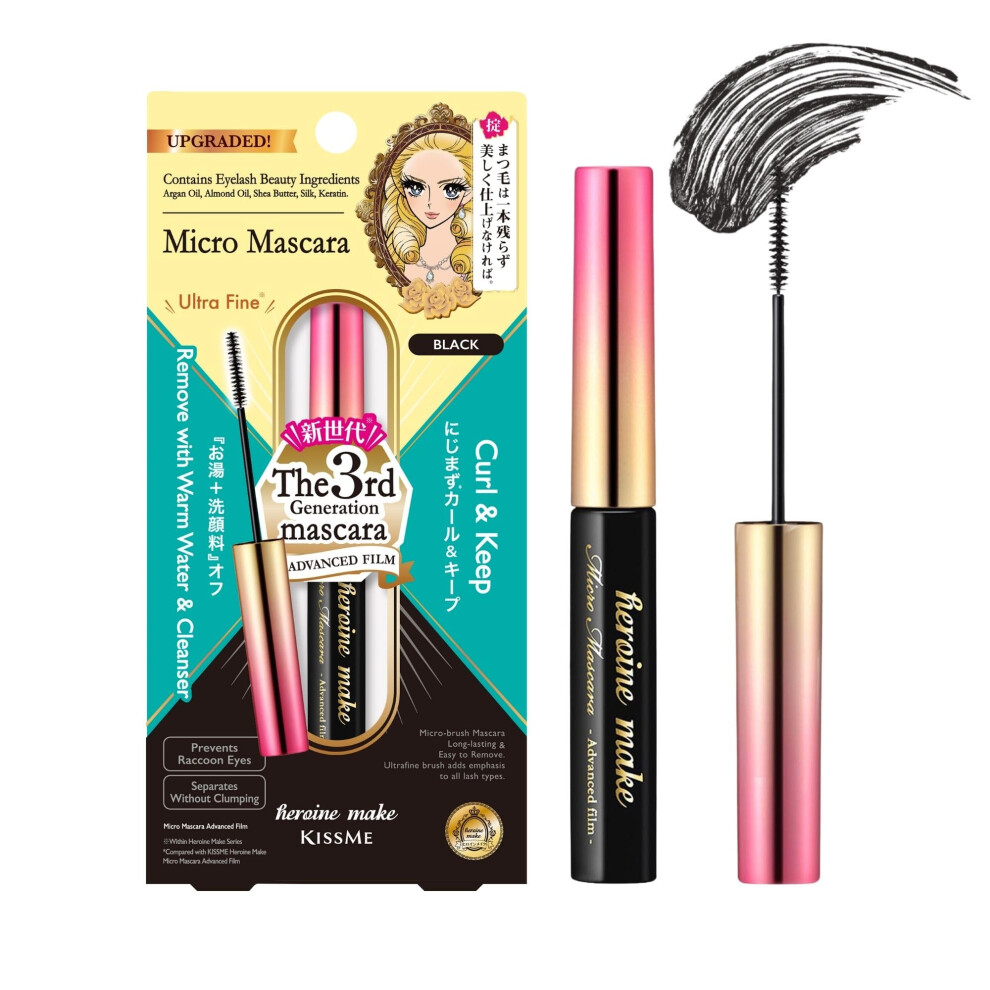 Heroine Make By Kissme Mini Mascara Black, Waterproof Mascara Volume And Length With Ultra-Fine Brush For Precise Application, Hypoallergenic & Long-L