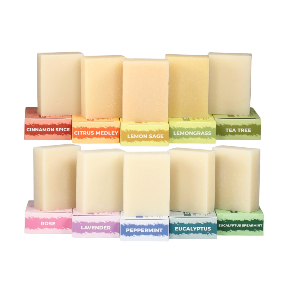 Adams Handmade Soap Lavender Variety Pack - 10 Bar Set: Tea Tree, Peppermint, Rose, Citrus, Herbal & Floral Scents | Vegan, Cold Process, 84% Organic
