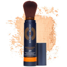 Brush On Block New Formula SPF 30 Mineral Powder Sunscreen, Touch of Tan, Refillable, Broad Spectrum, Water Resistant Face Protection, For All Skin Ty