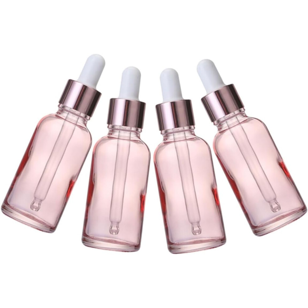 Hkhbjs Pink Glass Dropper Bottles Leakproof 4Pcs 30Ml Thick Reusable Empty Essential Oil Bottles Eye Droppers